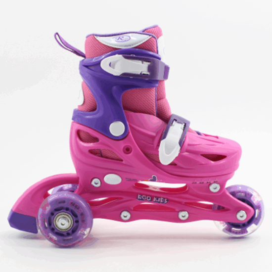 Set Role reglabile Fucsia 4 roti Cotiere Casca protectie