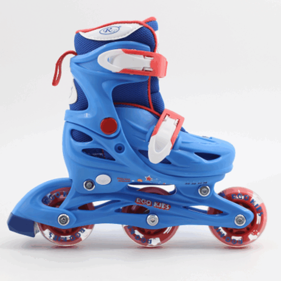 Set Role reglabile copii albastru 4 roti luminoase Casca