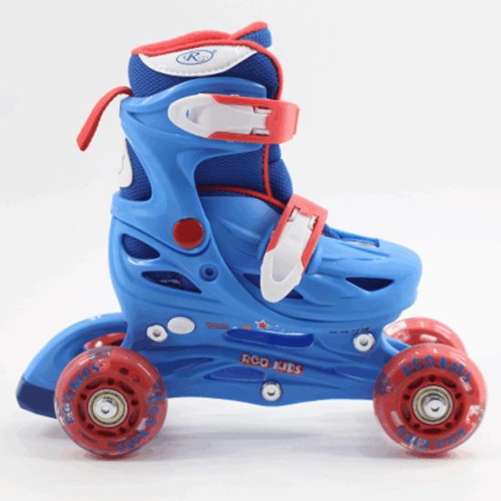 Set Role reglabile copii albastru 4 roti luminoase Casca
