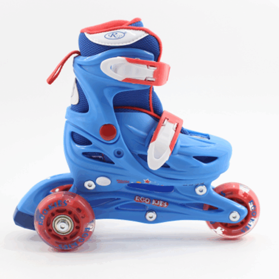 Set Role reglabile copii albastru 4 roti luminoase Casca