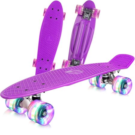 Penny Board cu roti din silicon cu lumini Mov