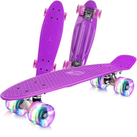 Penny Board cu roti din silicon cu lumini Mov