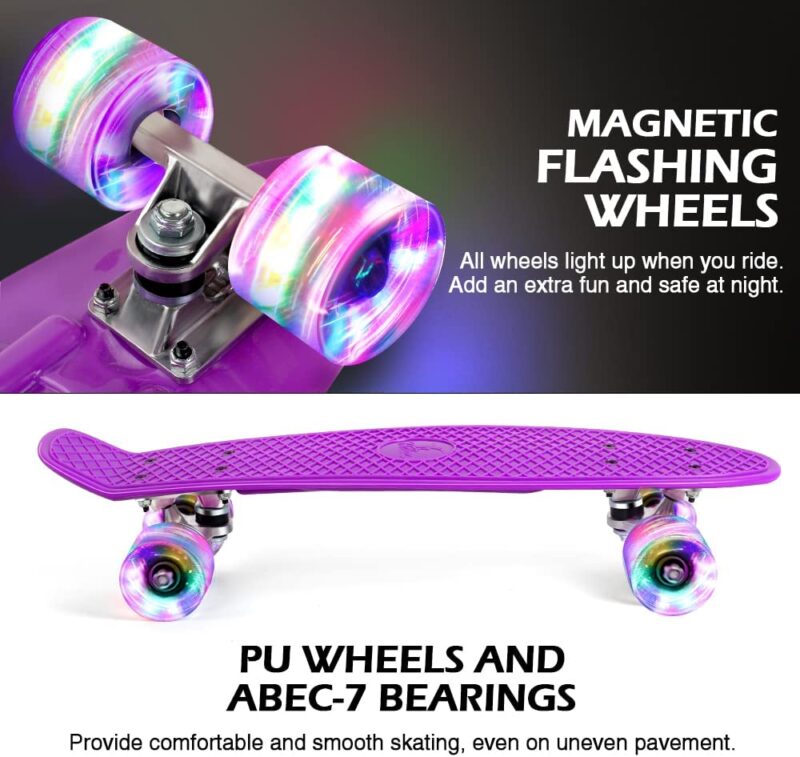 Penny Board cu roti din silicon cu lumini Mov