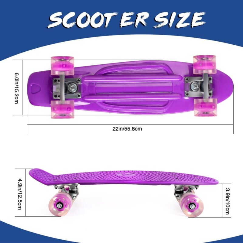 Penny Board cu roti din silicon cu lumini Mov