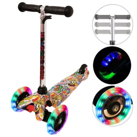 Trotineta Negru 3 Roti luminoase din silicon pentru copii