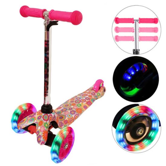 Trotineta Roz 3 Roti Luminoase din silicon pentru copii