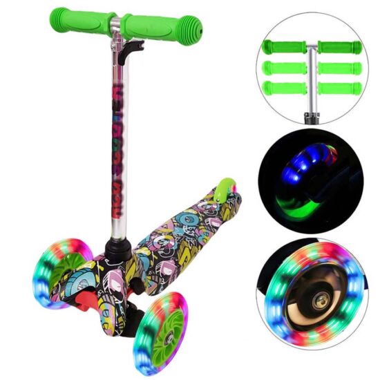 Trotineta Verde 3 Roti Luminoase din silicon copii triciclete