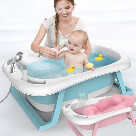 Cadita de baie cu suport din burete si termometru pliabila