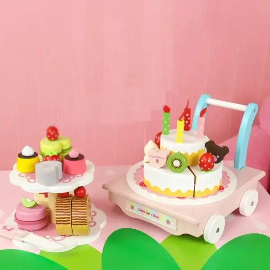 Carucior lemn Tortul muzical Stand cu desert Briose Carucior lemn Tortul muzical Stand cu desert Briose