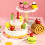 Carucior lemn Tortul muzical Stand cu desert Briose