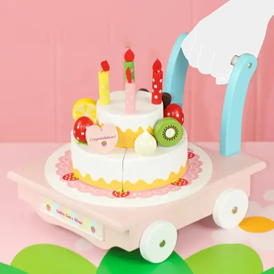 Carucior lemn Tortul muzical Stand cu desert Briose