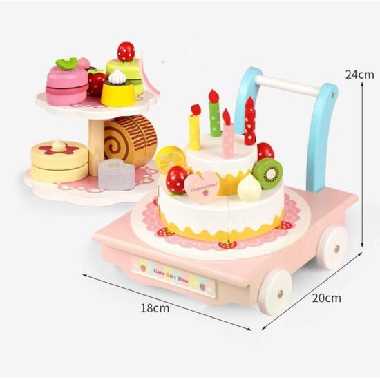 Carucior lemn Tortul muzical Stand cu desert Briose