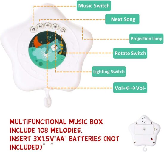 Carusel muzical Steluta cu animale Proiector mobil