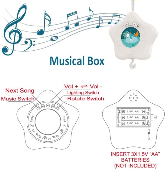 Carusel muzical Steluta cu animale Proiector mobil