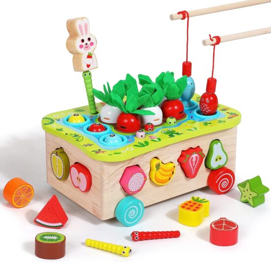 Joc Montessori Puzzle Pescuit Gradina cu morcovi-viermi