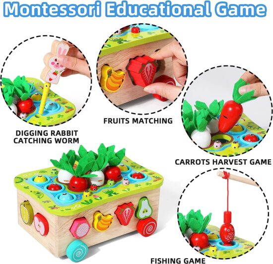 Joc Montessori Puzzle Pescuit Gradina cu morcovi-viermi