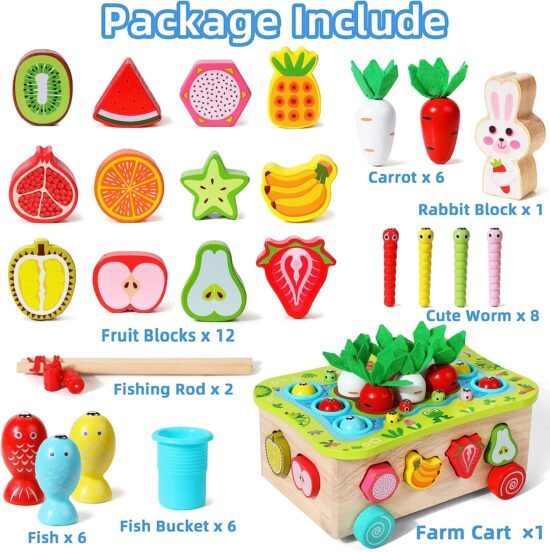 Joc Montessori Puzzle Pescuit Gradina cu morcovi-viermi