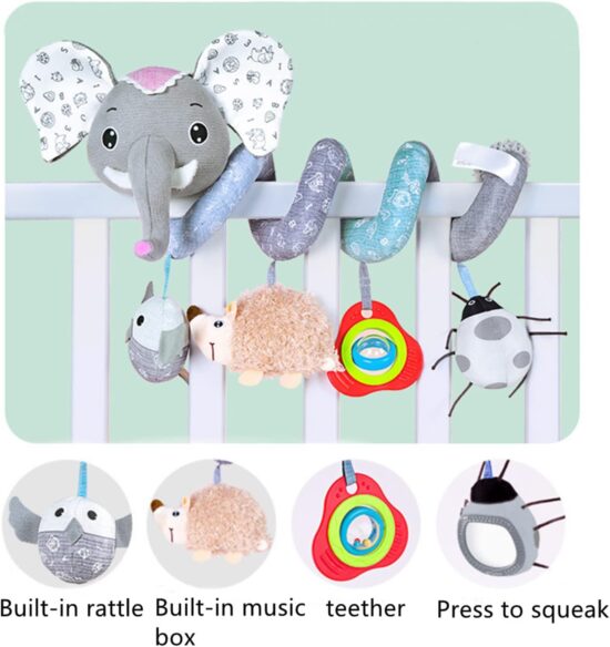 Jucarie zornaitoare si de dentitie pentru patutul bebelusului Elefantul