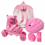 Set Role reglabile Roz casca cotiere genunchiere copii