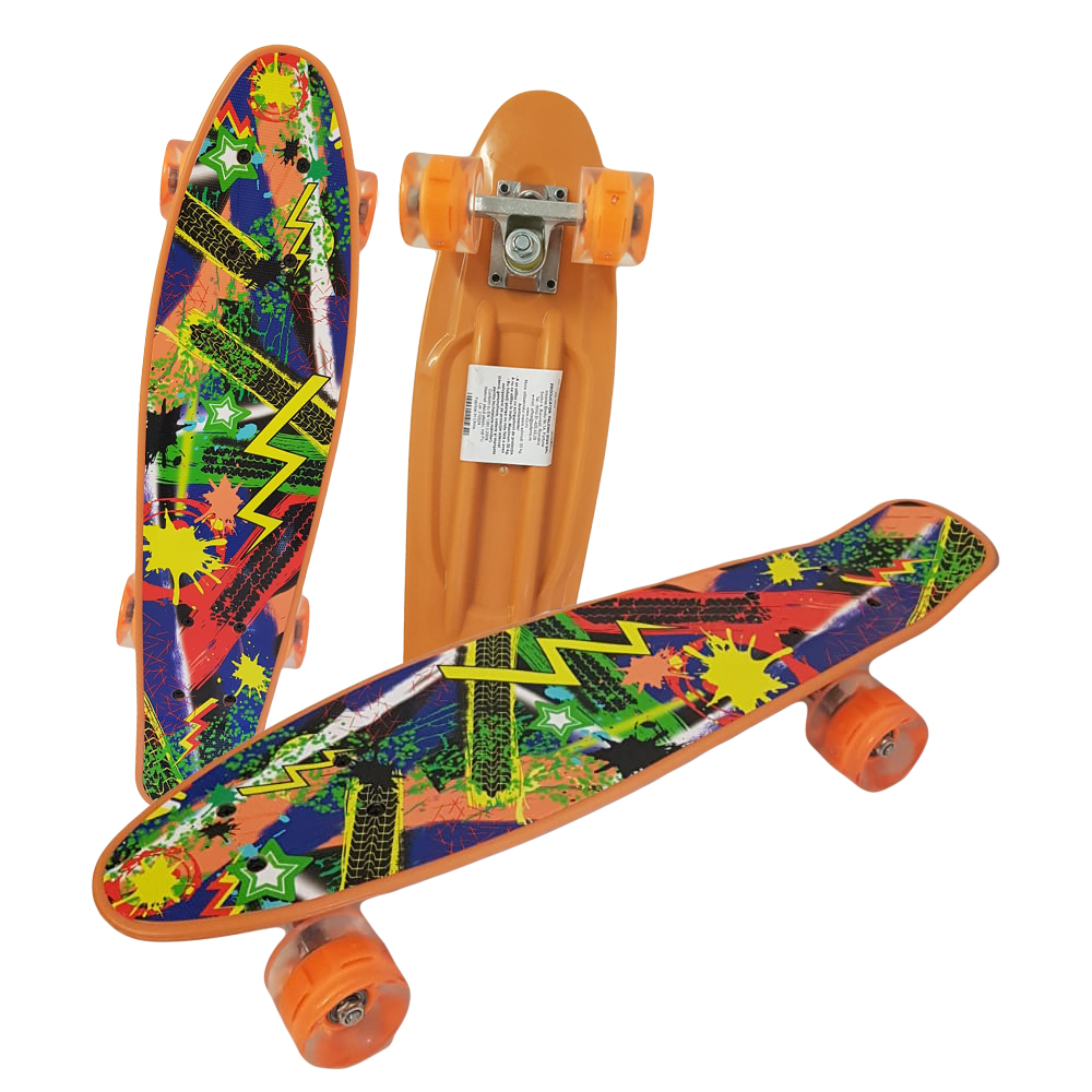 Skateboard Portocaliu cu roti silicon lumini Pennyboard