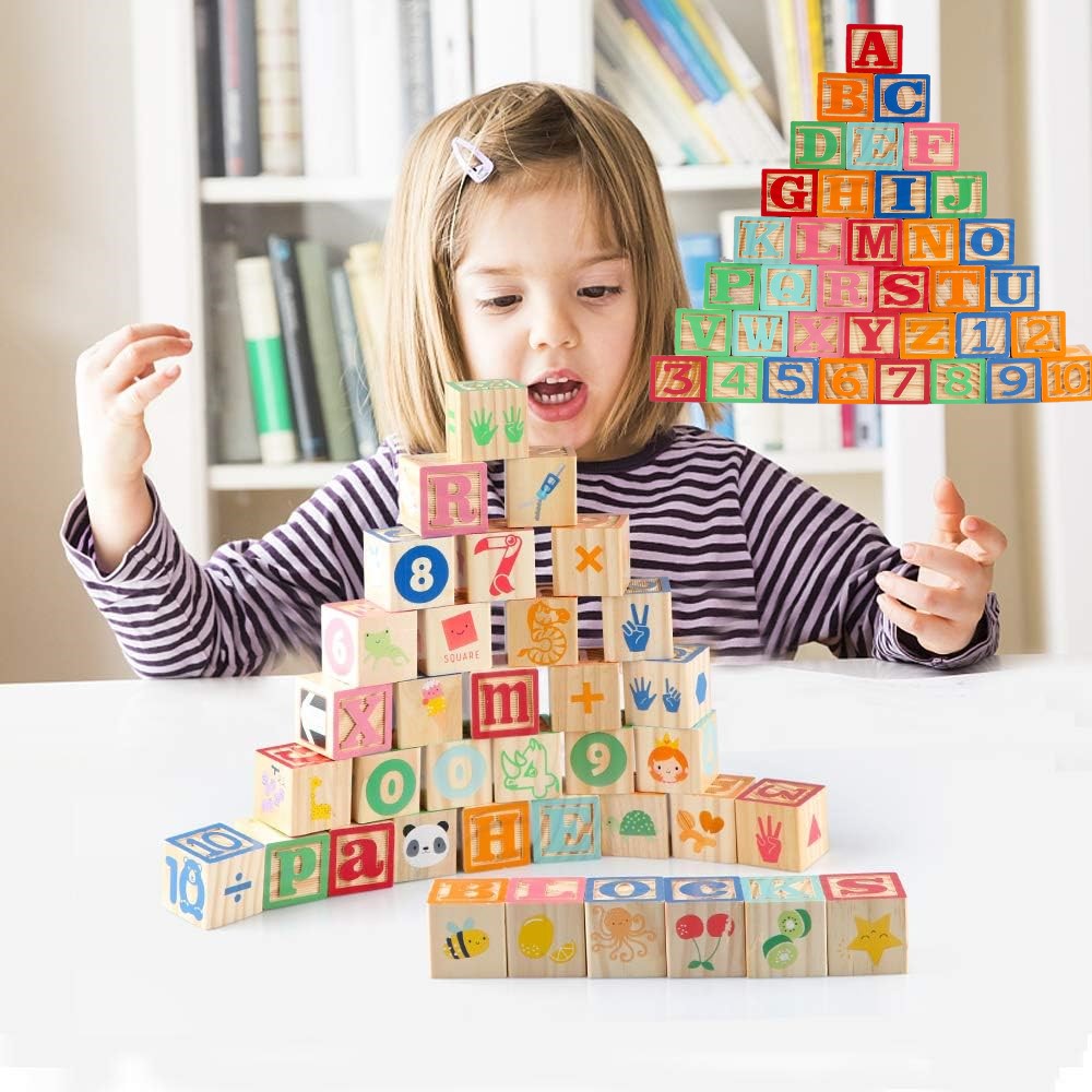 Cuburi educative Set 26 piese Montessori Litere-Cifre ABC