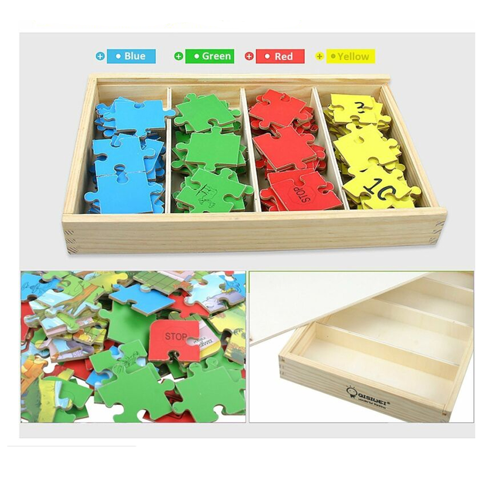 Jucarie Puzzle 4in1 Animale Marine in cutie din lemn