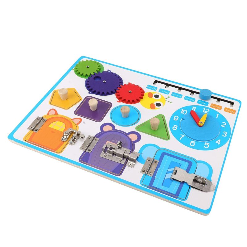 placa-senzoriala-lemn-incuietori-si-forme-geometrice-ceas