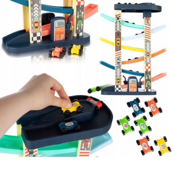 pista-cu-masinute-numerotate-circuit-cu-parcare-7-trasee-colorate