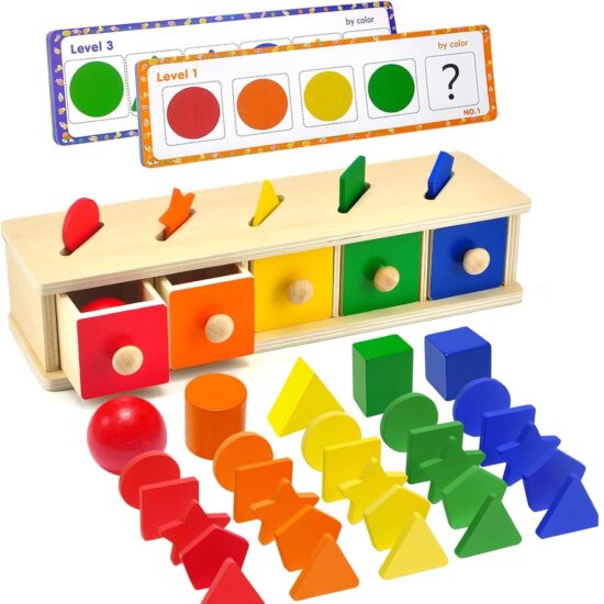 Joc Montessori lemn Sortator forme si culori Cutia permanentei Joc Montessori lemn Sortator forme si culori Cutia permanentei