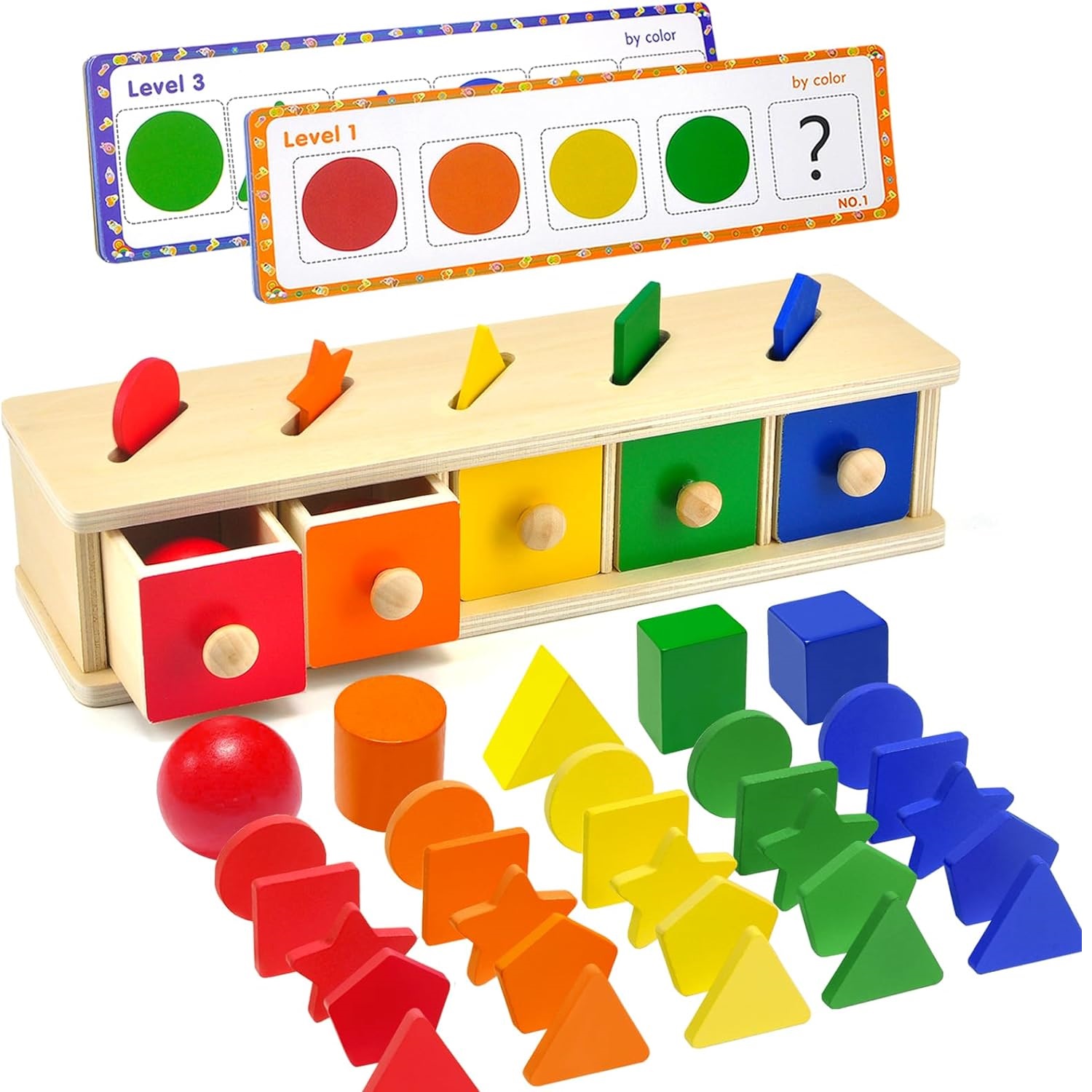 Joc Montessori lemn Sortator forme si culori Cutia permanentei