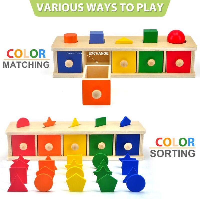 Joc Montessori lemn Sortator forme si culori Cutia permanentei