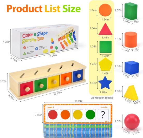 Joc Montessori lemn Sortator forme si culori Cutia permanentei