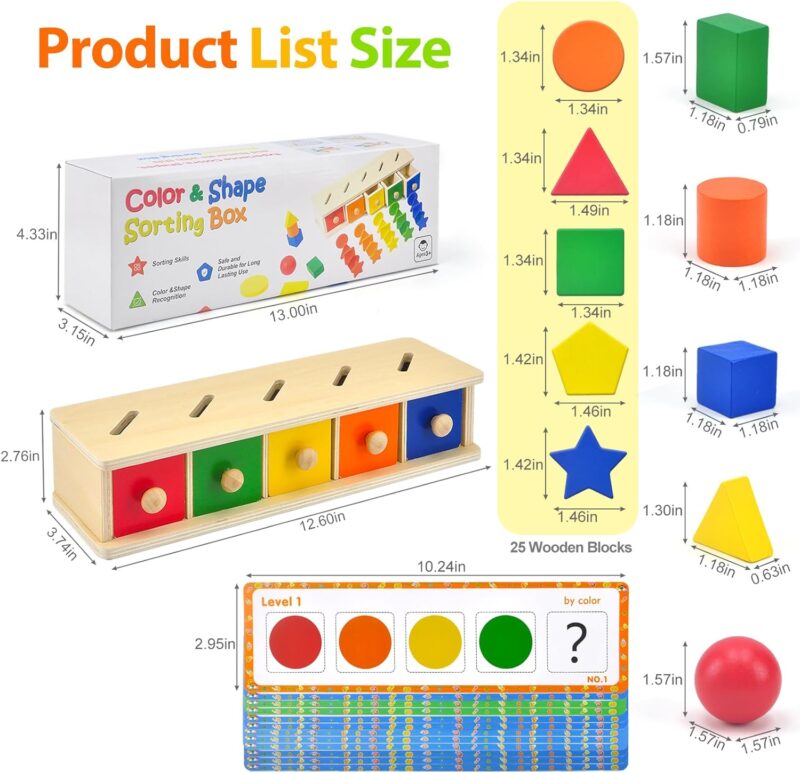 Joc Montessori lemn Sortator forme si culori Cutia permanentei