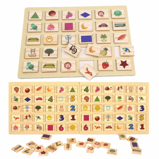 Joc pentru memorie educativ Fructe Cifre Animale din lemn
