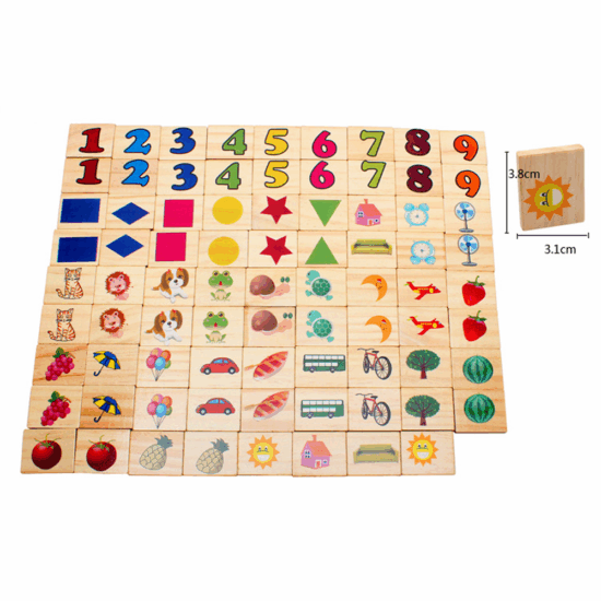 Joc pentru memorie educativ Fructe Cifre Animale din lemn