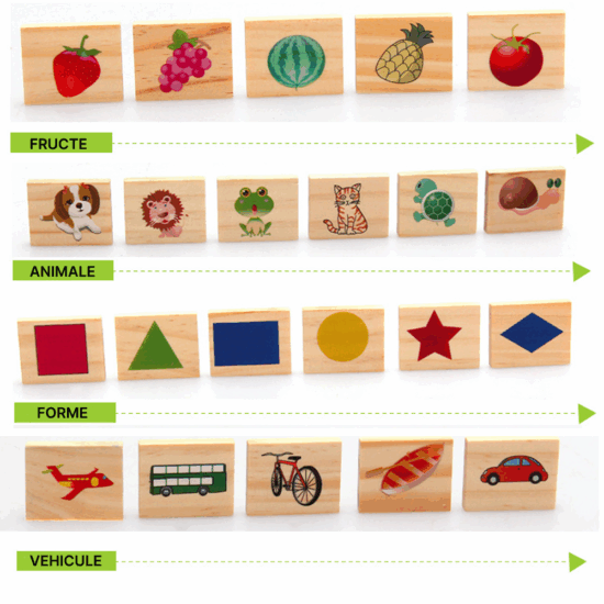 Joc pentru memorie educativ Fructe Cifre Animale din lemn