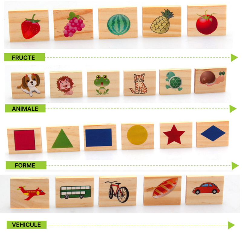 Joc pentru memorie educativ Fructe Cifre Animale din lemn