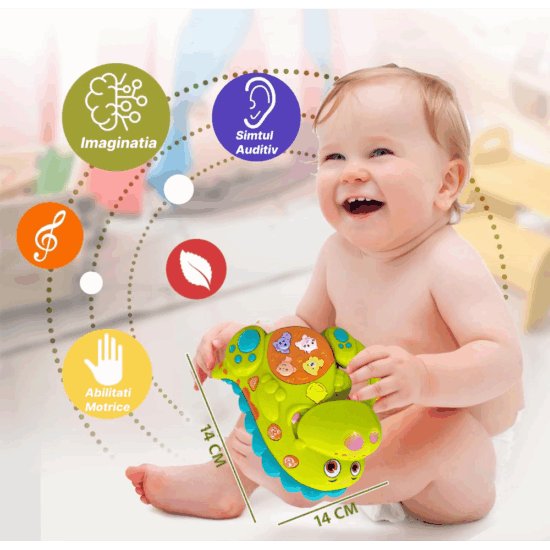Jucarie interactiva bebe Dinozaur muzical cu Lumini si activitati