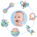 Set 6 Jucarii Zornaitori bebe in culori pastel Texturi diferite