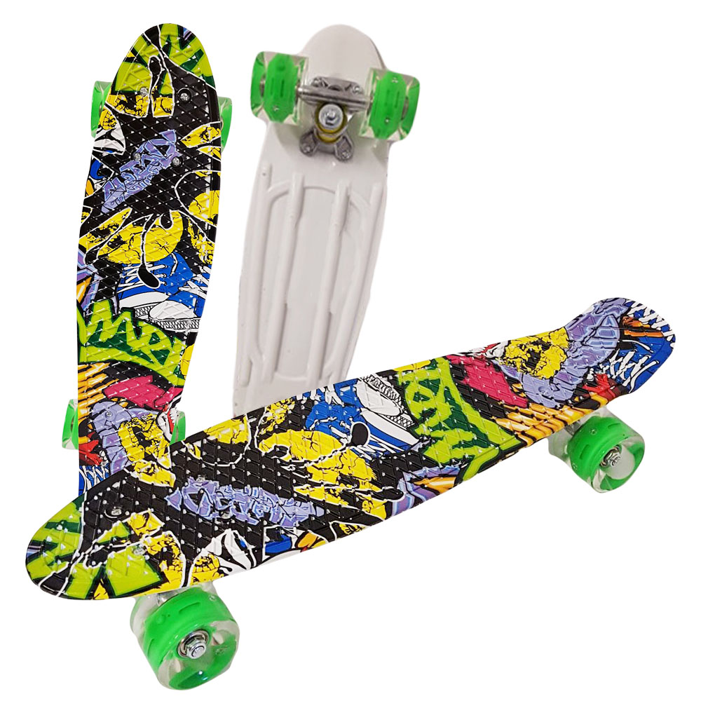 Skateboard Graffiti Penny Board cu roti din silicon si Lumini