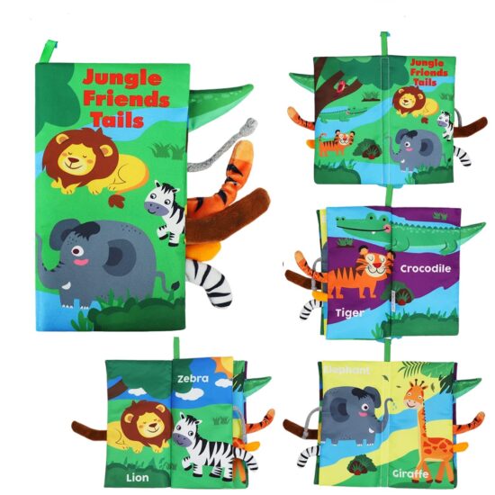 carte-textila-moale-senzoriala-bebe-animale-diferite-cu-codita