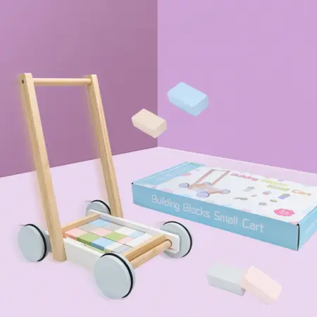Carucior lemn de impins Cuburi constructie Forme geometrice