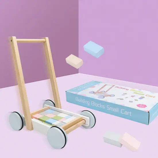 Carucior lemn de impins Cuburi constructie Forme geometrice