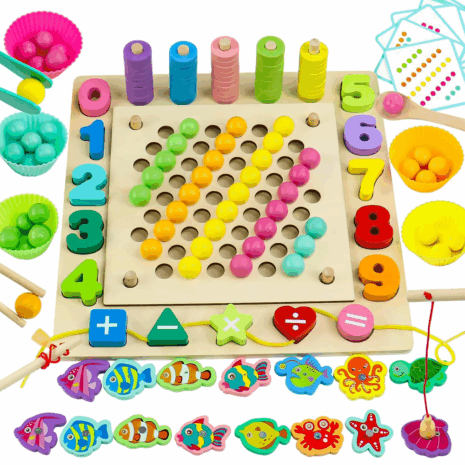 Joc Montessori 6in1 Stivuire Numarare Asociere Pescuit magnetic