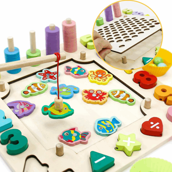 Joc Montessori 6in1 Stivuire Numarare Asociere Pescuit magnetic