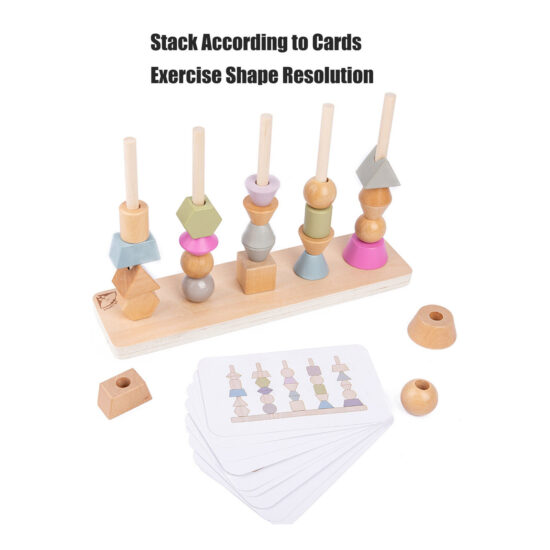 Joc Montessori Stivuieste formele geometrice pe axul din lemn