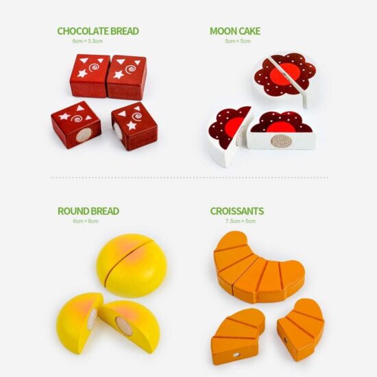 Joc cu alimente de taiat-feliat Tavita cu 11 deserturi din lemn