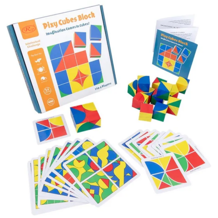 Joc memorie Pixy Cubes cu planse si cuburi colorate Joc logica