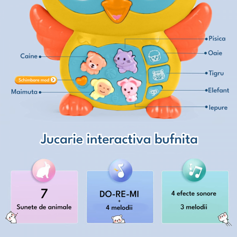 Jucarie interactiva bebe Bufnita muzicala animalute cu lumini