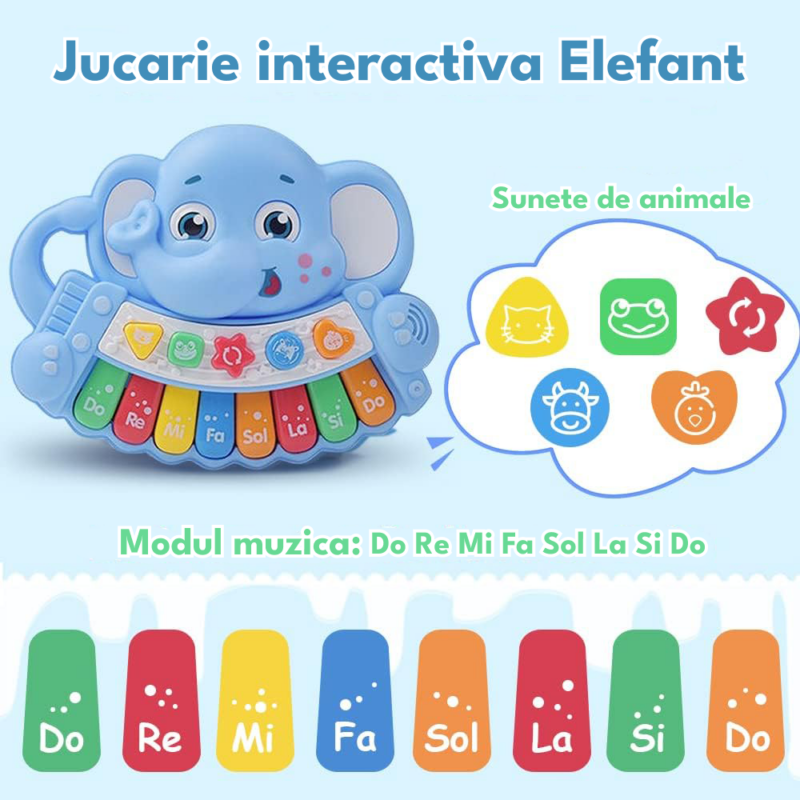 Jucarie interactiva bebe Elefantul muzical animalute cu lumini